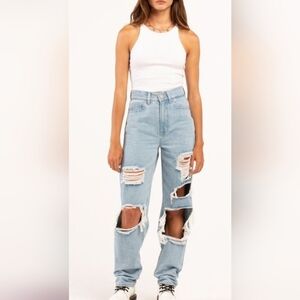 RSQ Women's Light Blue Distressed Baggy Jeans. Size 27